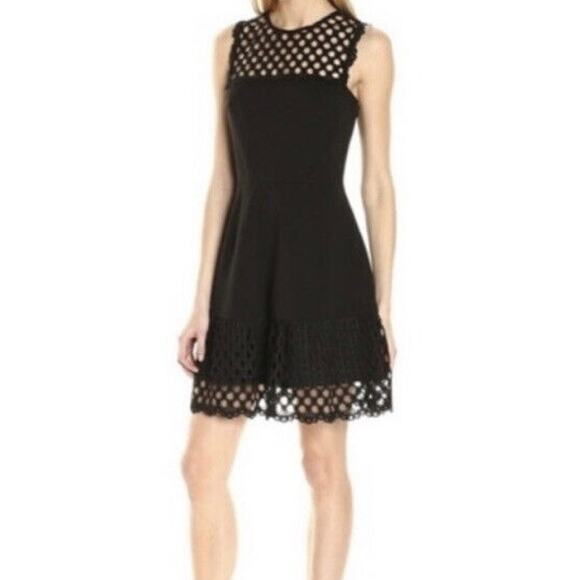 Betsey Johnson Black Fit and Flare A Line Open Hole Details LBD Dress sz 6 - Picture 1 of 10